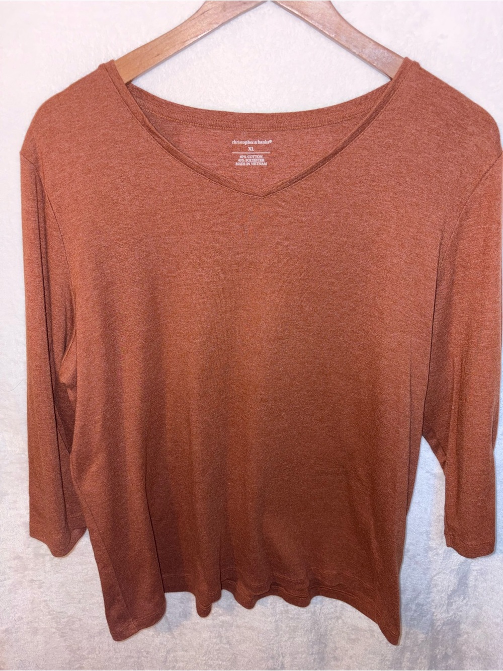 Christopher & Banks Rust 3/4 Sleeve V- Neck Top
